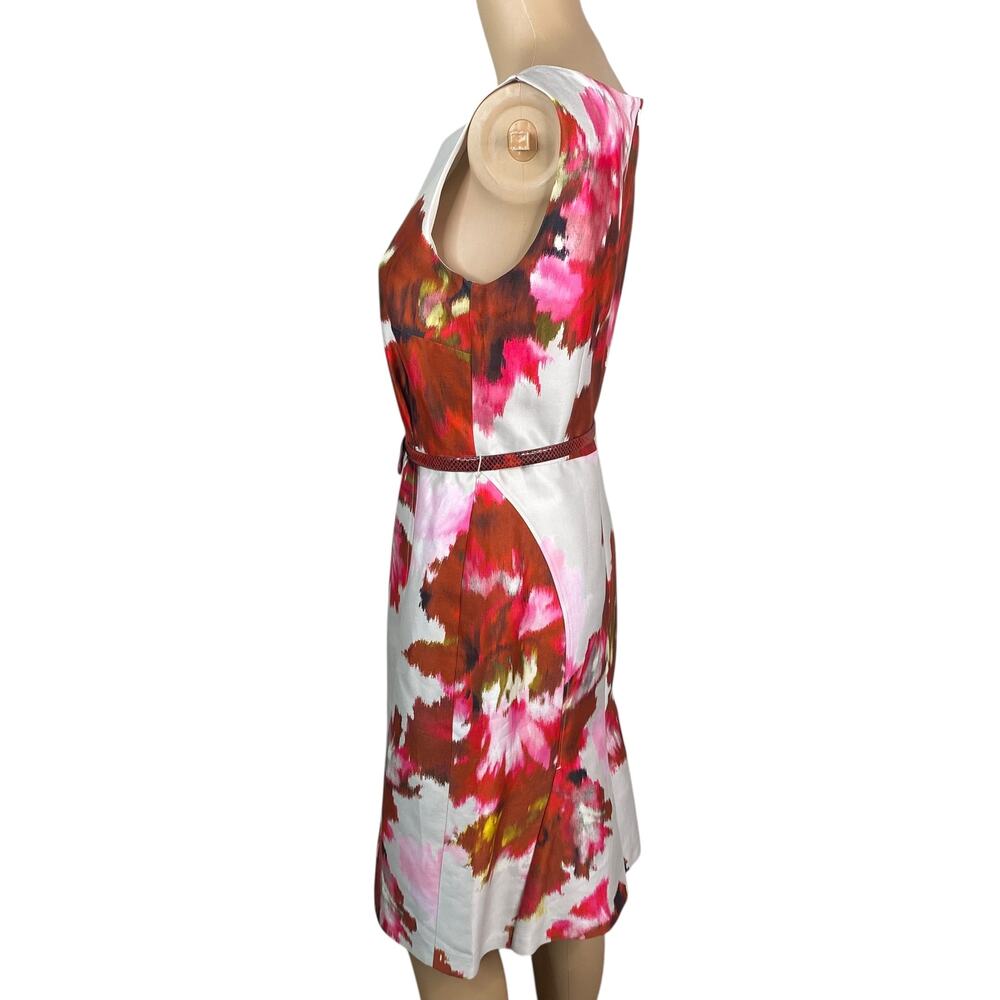 Max Mara Italy Cotton Silk Watercolor Floral Belted Sheath Dress SZ S Artsy - Picture 6 of 9